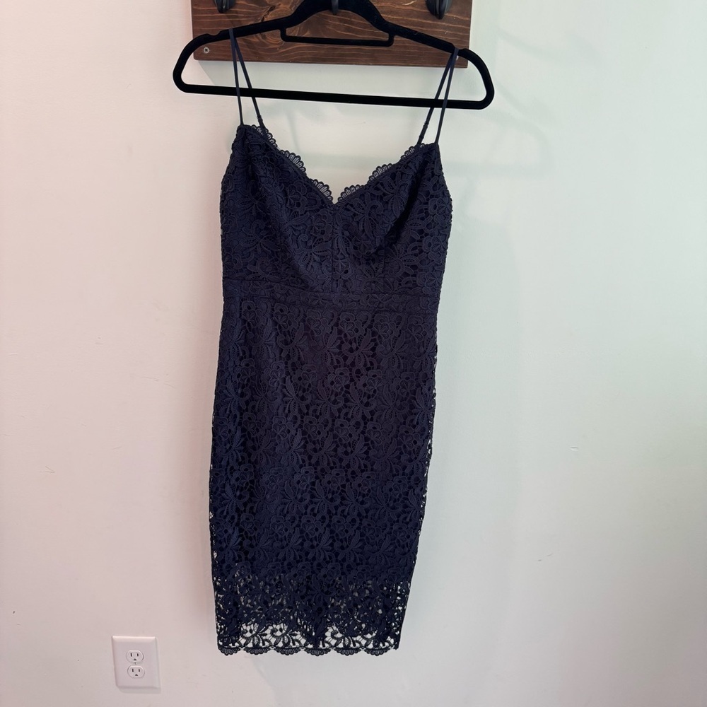 J Crew Navy Blue Guipure Lace Midi Dress Size 4 - Picture 4 of 11